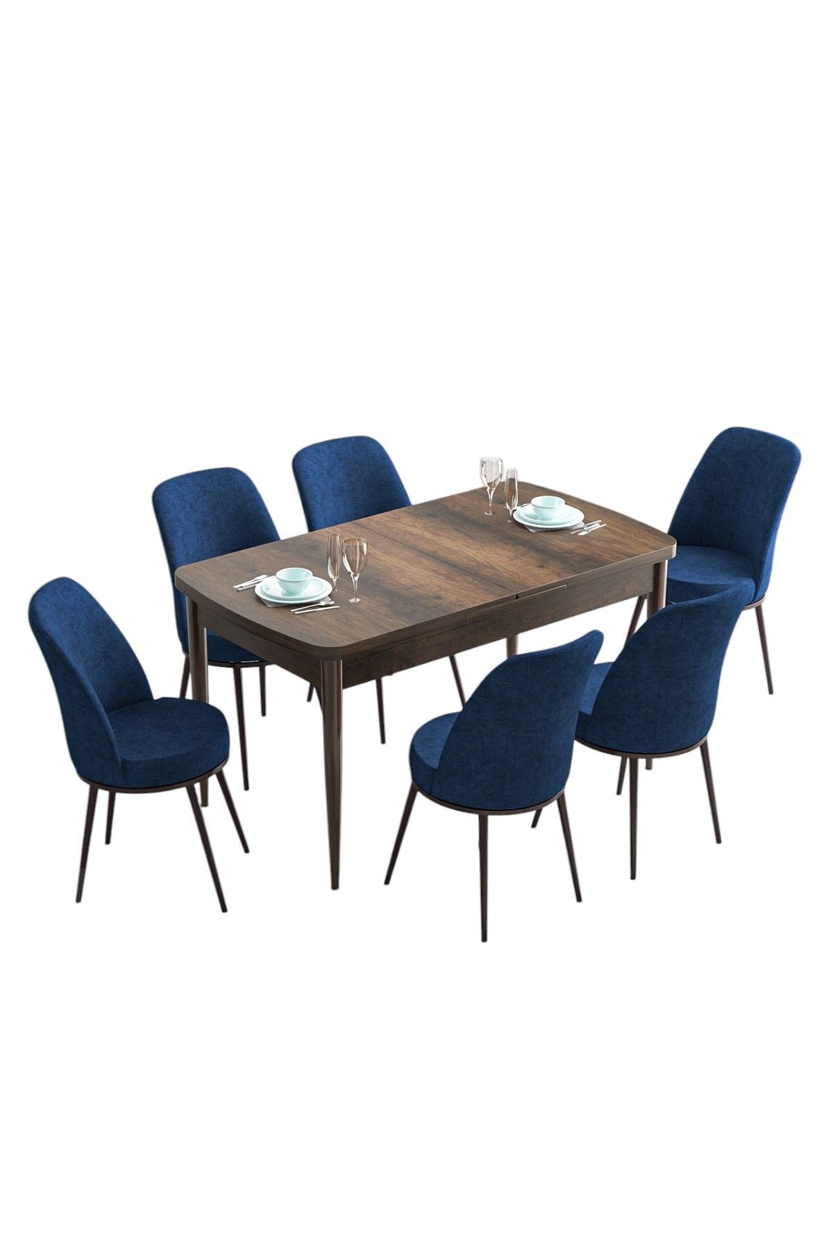 Conjunto de mesa de jantar extensível e cadeiras (7 peças)-Han-Barroco
Azul-marinho