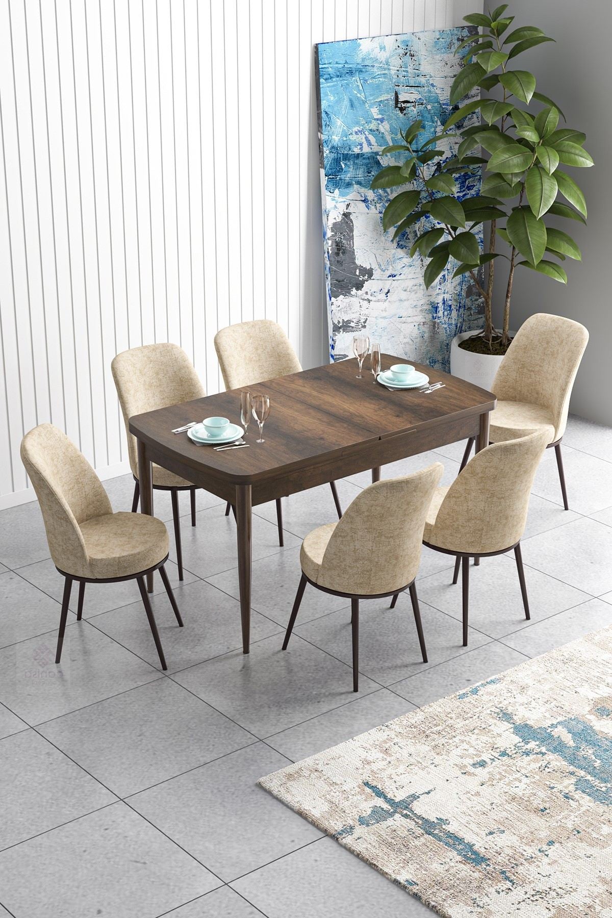 Conjunto de mesa de jantar extensível e cadeiras (7 peças)-Han-Barroco
Creme