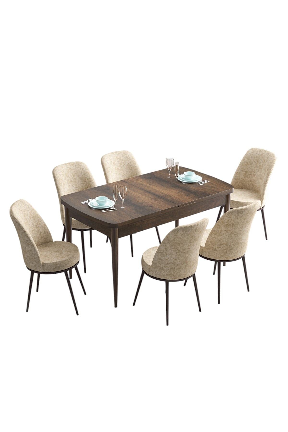 Conjunto de mesa de jantar extensível e cadeiras (7 peças)-Han-Barroco
Creme