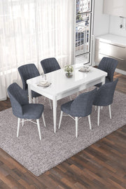Conjunto de mesa de jantar extensível e cadeiras (7 peças)-Nef-Fumaça Branca
