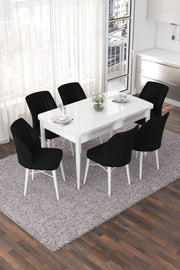 Conjunto de mesa de jantar extensível e cadeiras (7 peças)-Nef-Branco
Preto