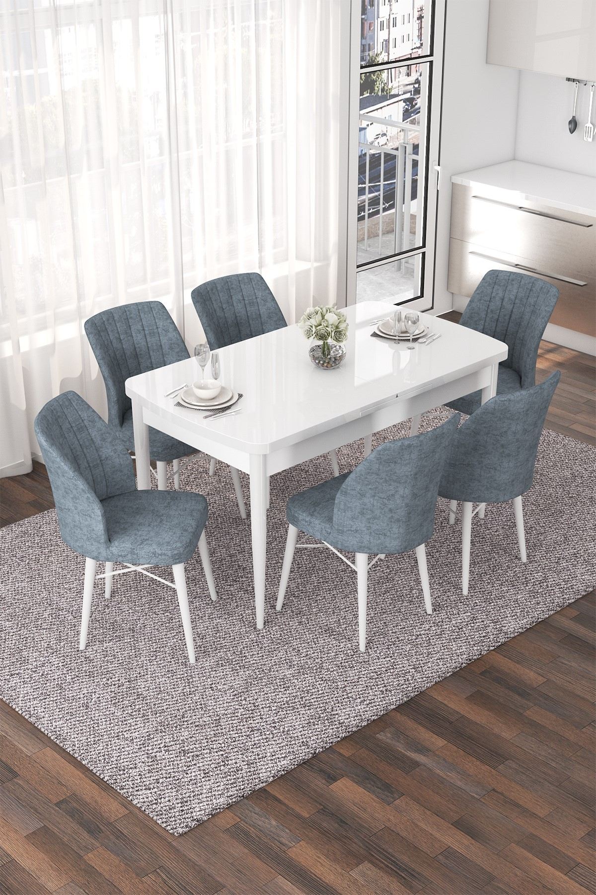 Conjunto de mesa de jantar extensível e cadeiras (7 peças)-Nef-Branco
Cinza