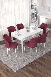 Conjunto de mesa de jantar extensível e cadeiras (7 peças)-Nef-Branco
Bordô