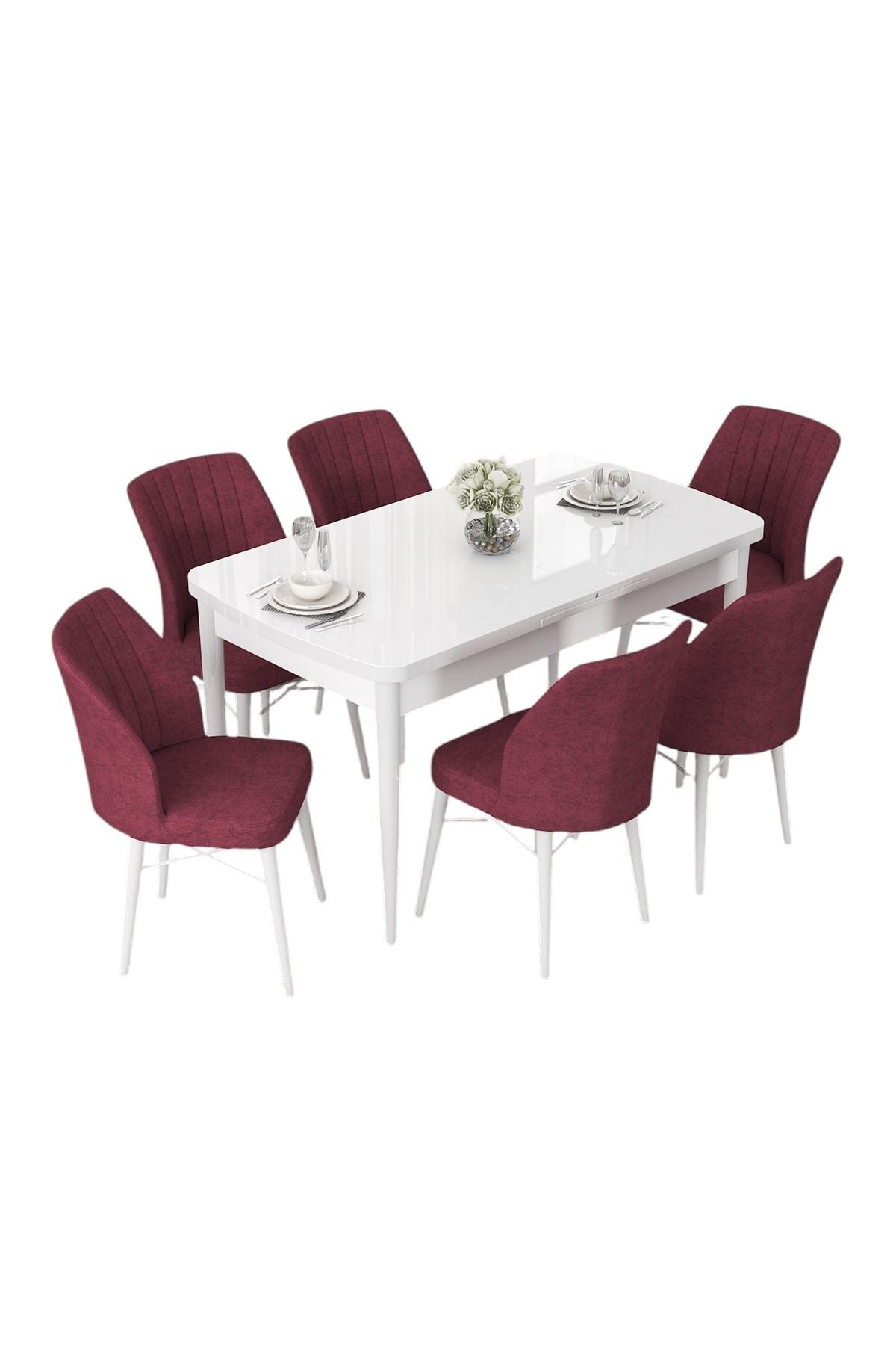 Conjunto de mesa de jantar extensível e cadeiras (7 peças)-Nef-Branco
Bordô