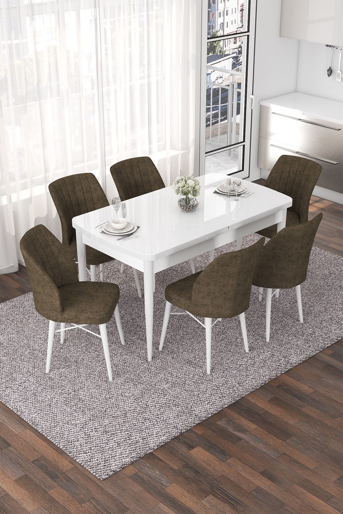 Conjunto de mesa de jantar extensível e cadeiras (7 peças)-Nef-Branco
Marrom