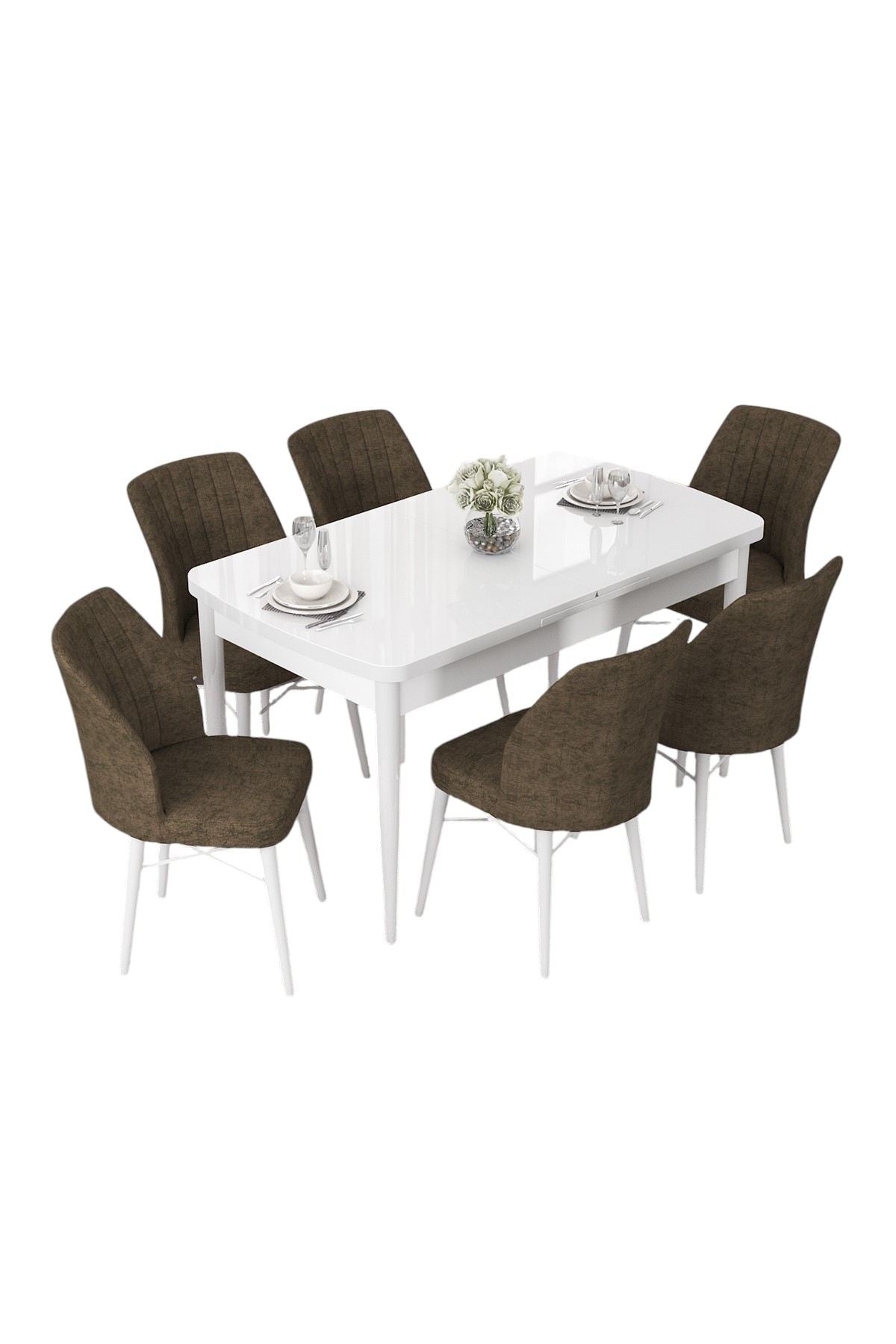 Conjunto de mesa de jantar extensível e cadeiras (7 peças)-Nef-Branco
Marrom
