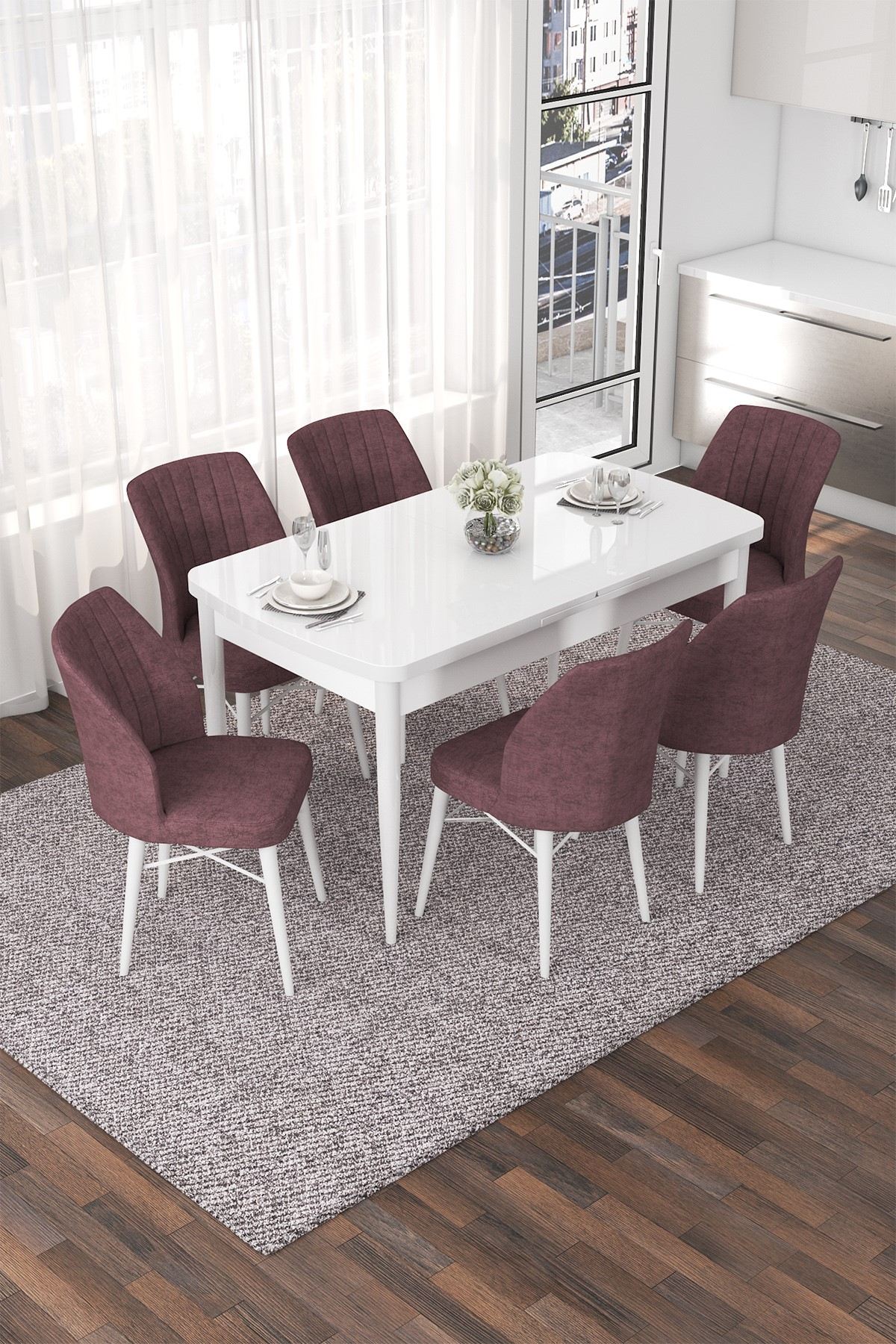 Conjunto de mesa de jantar extensível e cadeiras (7 peças)-Nef-Branco
Rosa empoeirado
