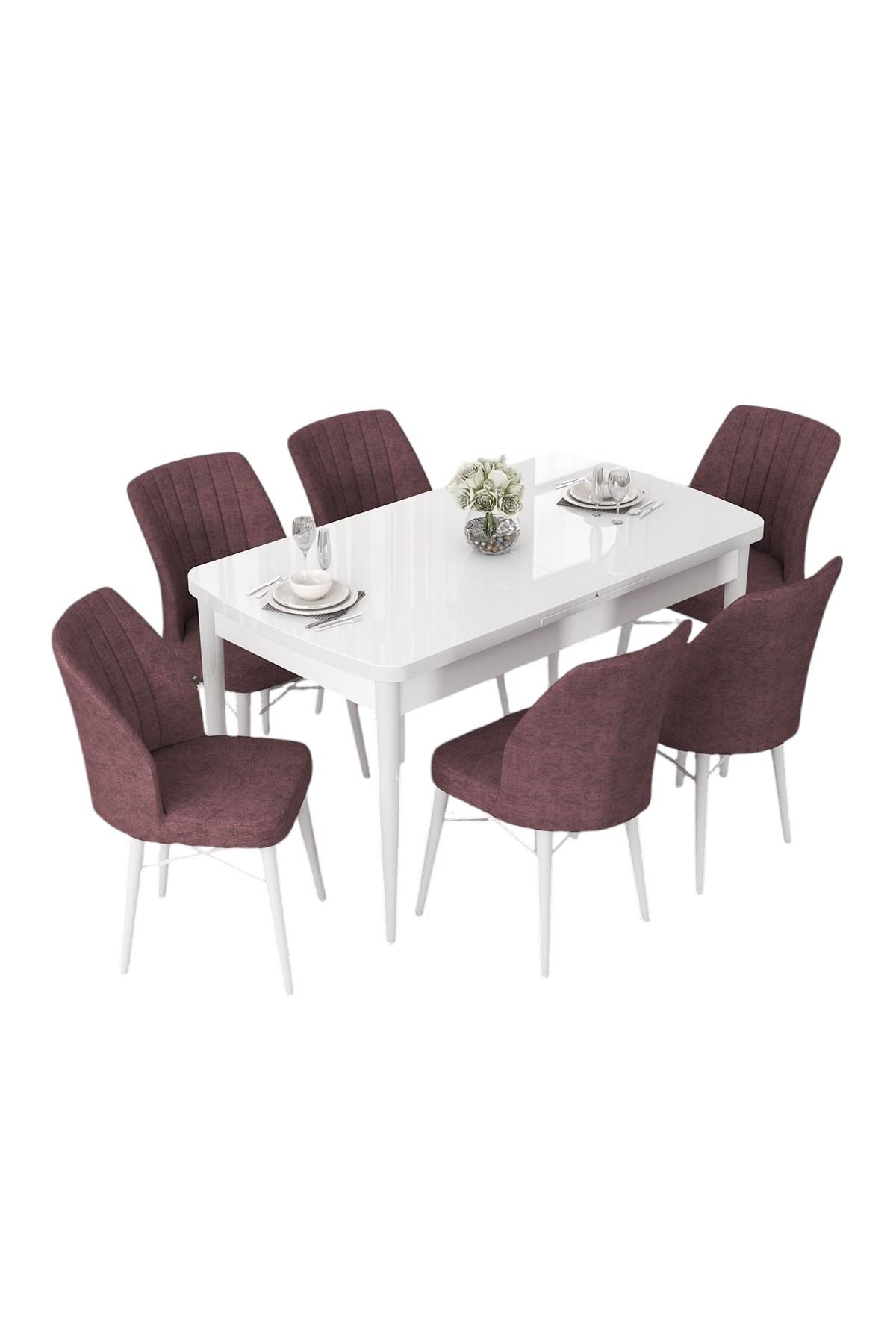 Conjunto de mesa de jantar extensível e cadeiras (7 peças)-Nef-Branco
Rosa empoeirado