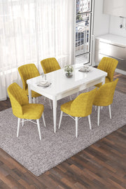 Conjunto de mesa de jantar extensível e cadeiras (7 peças)-Nef-Mostarda
branca