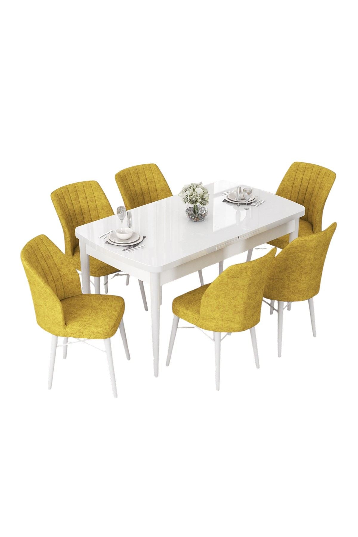 Conjunto de mesa de jantar extensível e cadeiras (7 peças)-Nef-Mostarda
branca