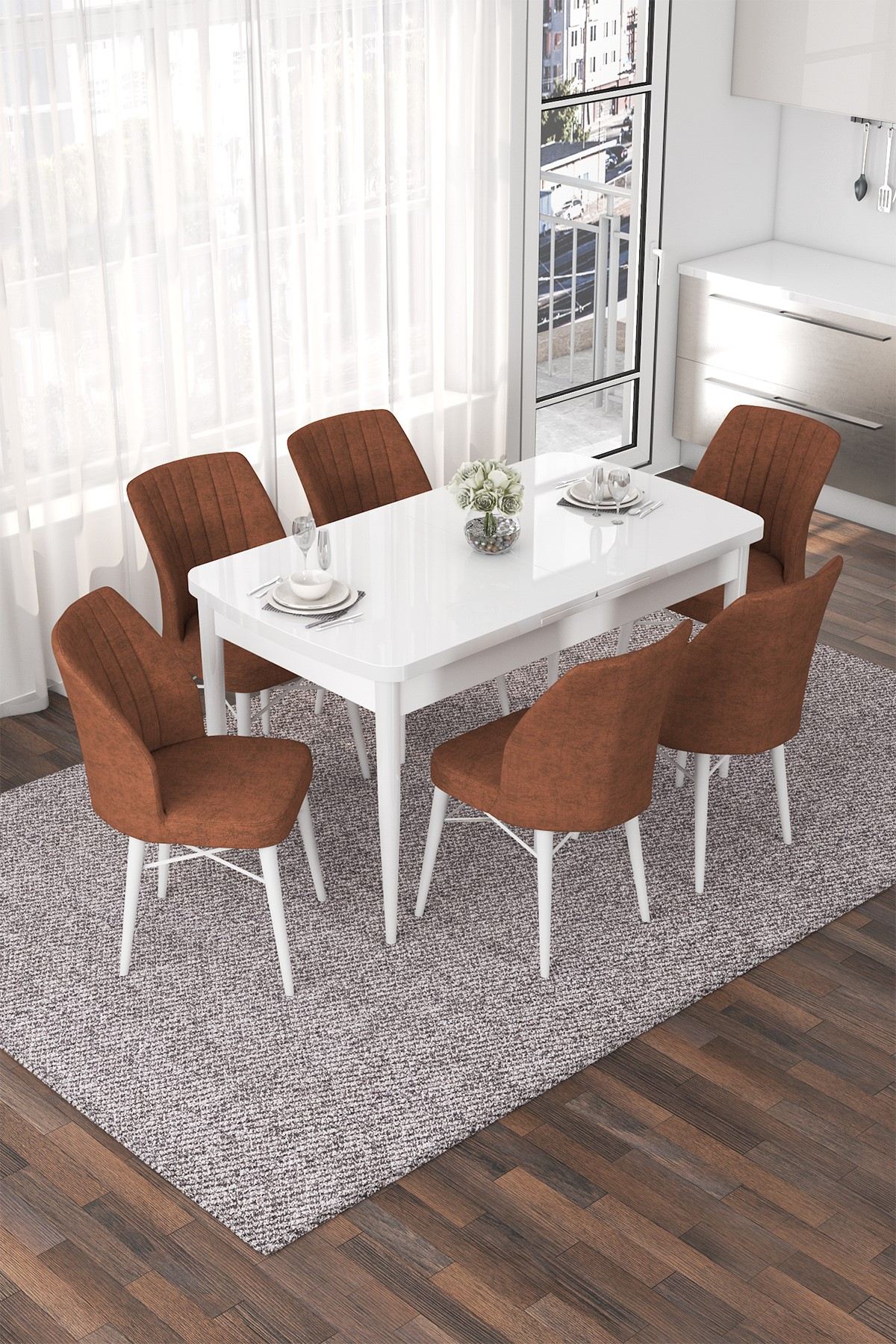 Conjunto de mesa de jantar extensível e cadeiras (7 peças)-Nef-Branco
Azulejo Vermelho