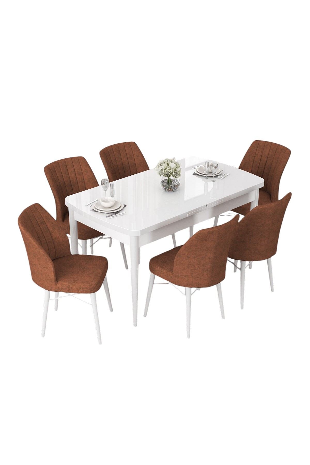 Conjunto de mesa de jantar extensível e cadeiras (7 peças)-Nef-Branco
Azulejo Vermelho