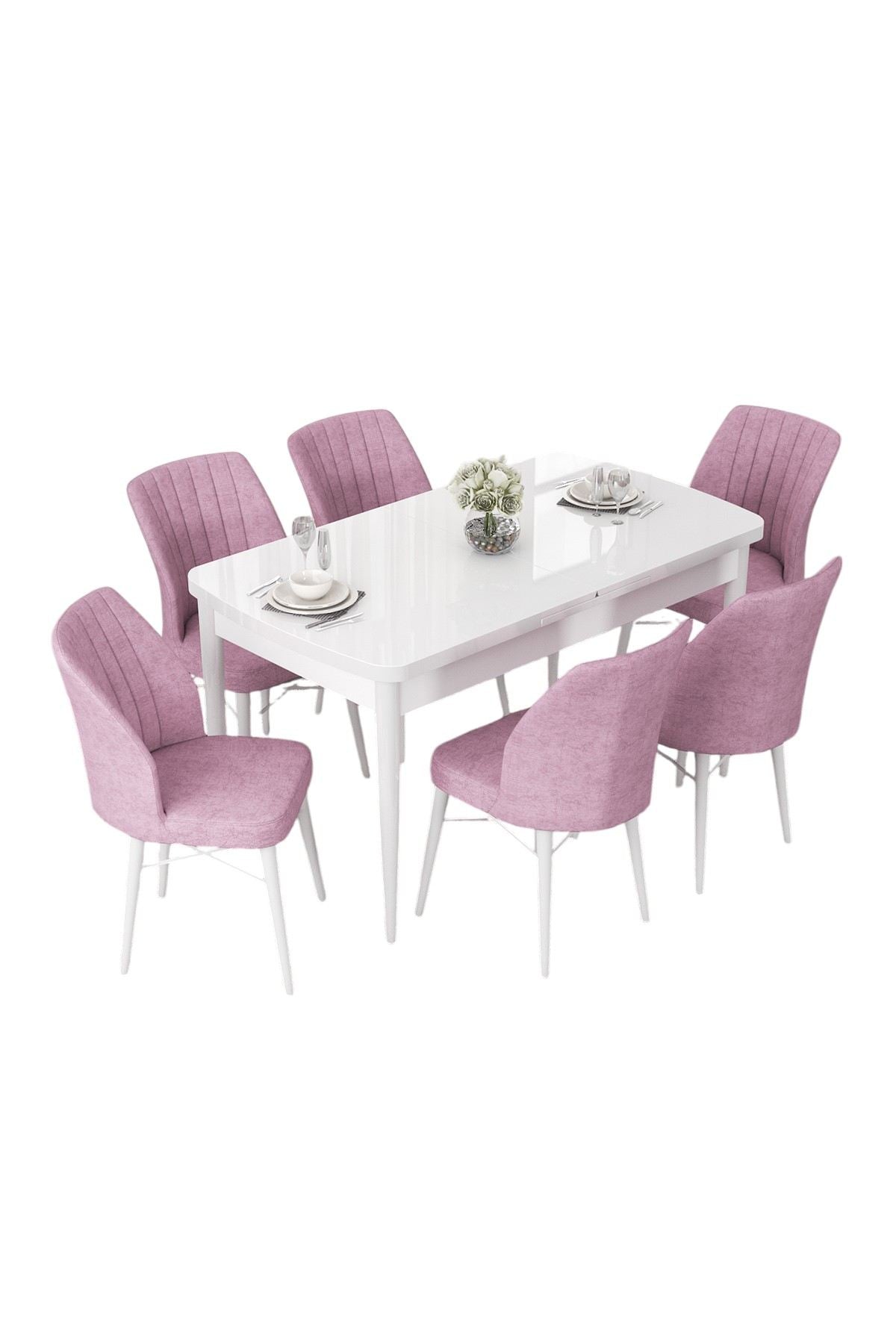 Conjunto de mesa de jantar extensível e cadeiras (7 peças)-Nef-Branco
Rosa