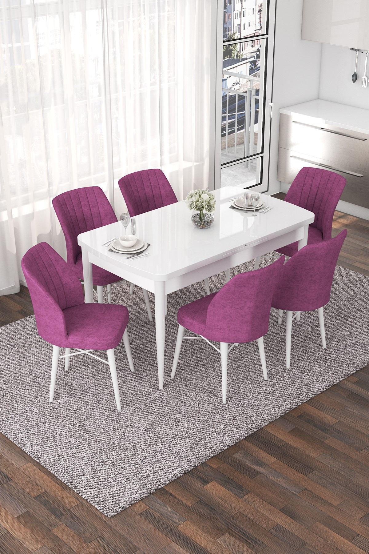 Conjunto de mesa de jantar extensível e cadeiras (7 peças)-Nef-Branco
Roxo