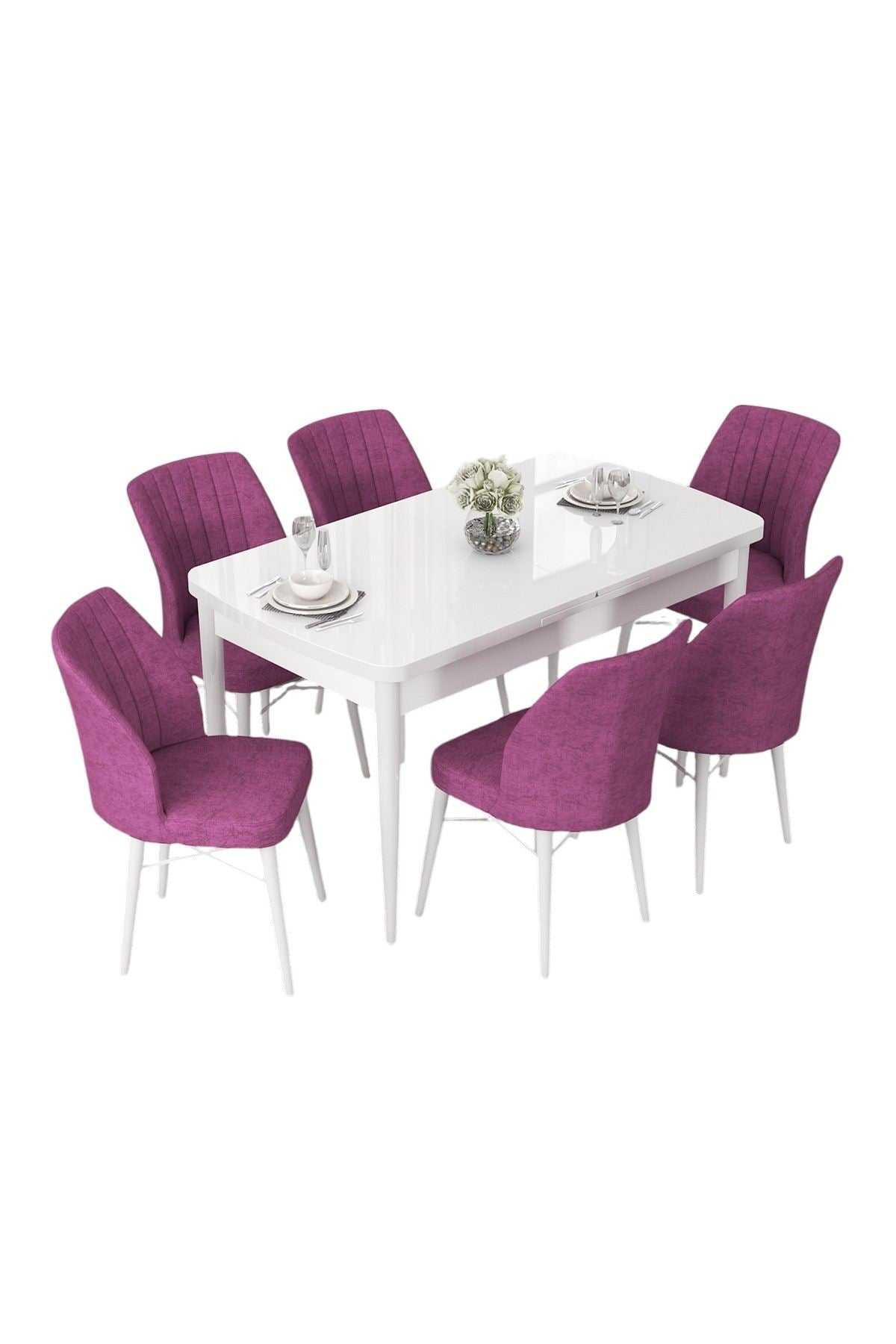 Conjunto de mesa de jantar extensível e cadeiras (7 peças)-Nef-Branco
Roxo