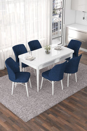 Conjunto de mesa de jantar extensível e cadeiras (7 peças)-Nef-Branco
Azul-marinho