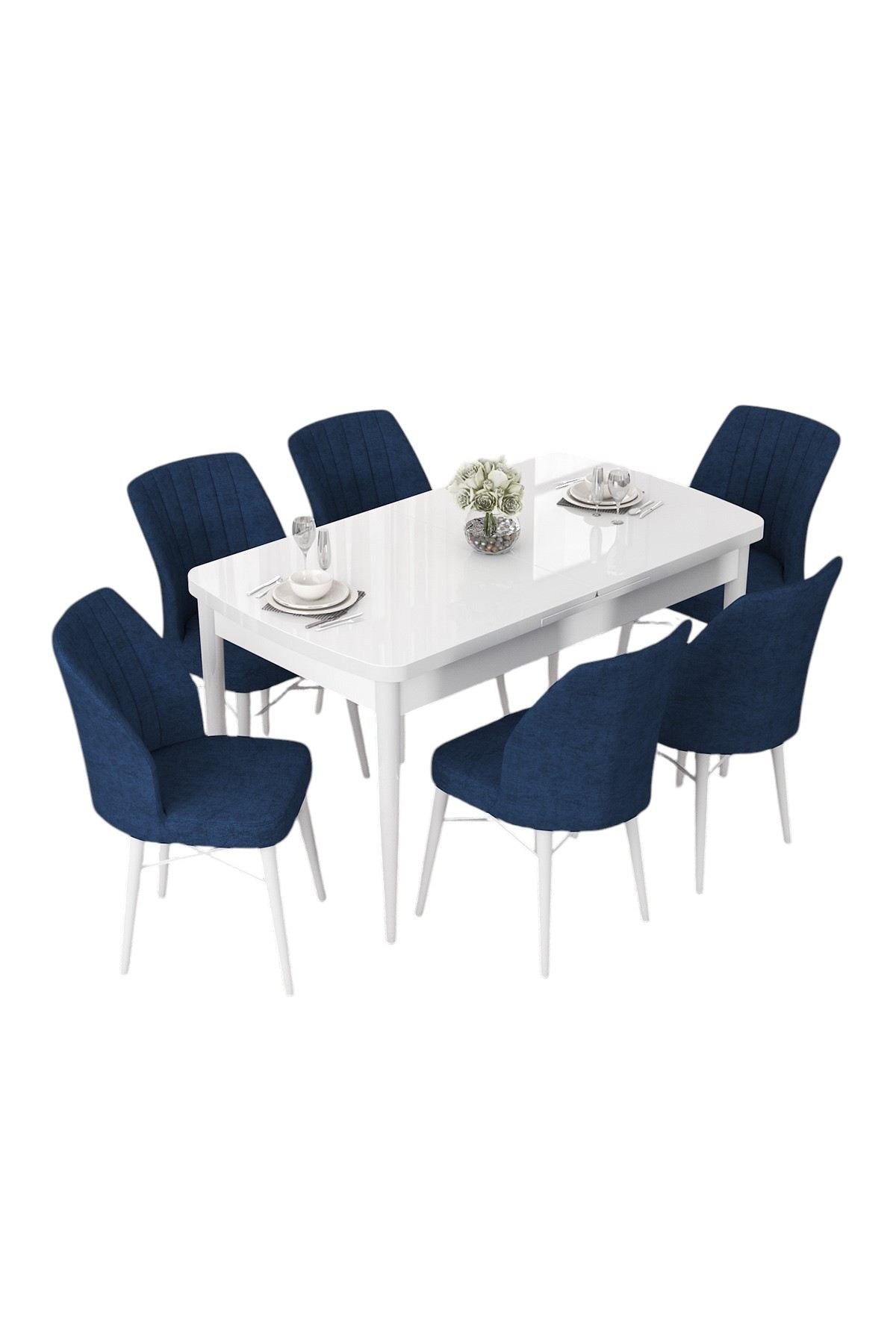 Conjunto de mesa de jantar extensível e cadeiras (7 peças)-Nef-Branco
Azul-marinho