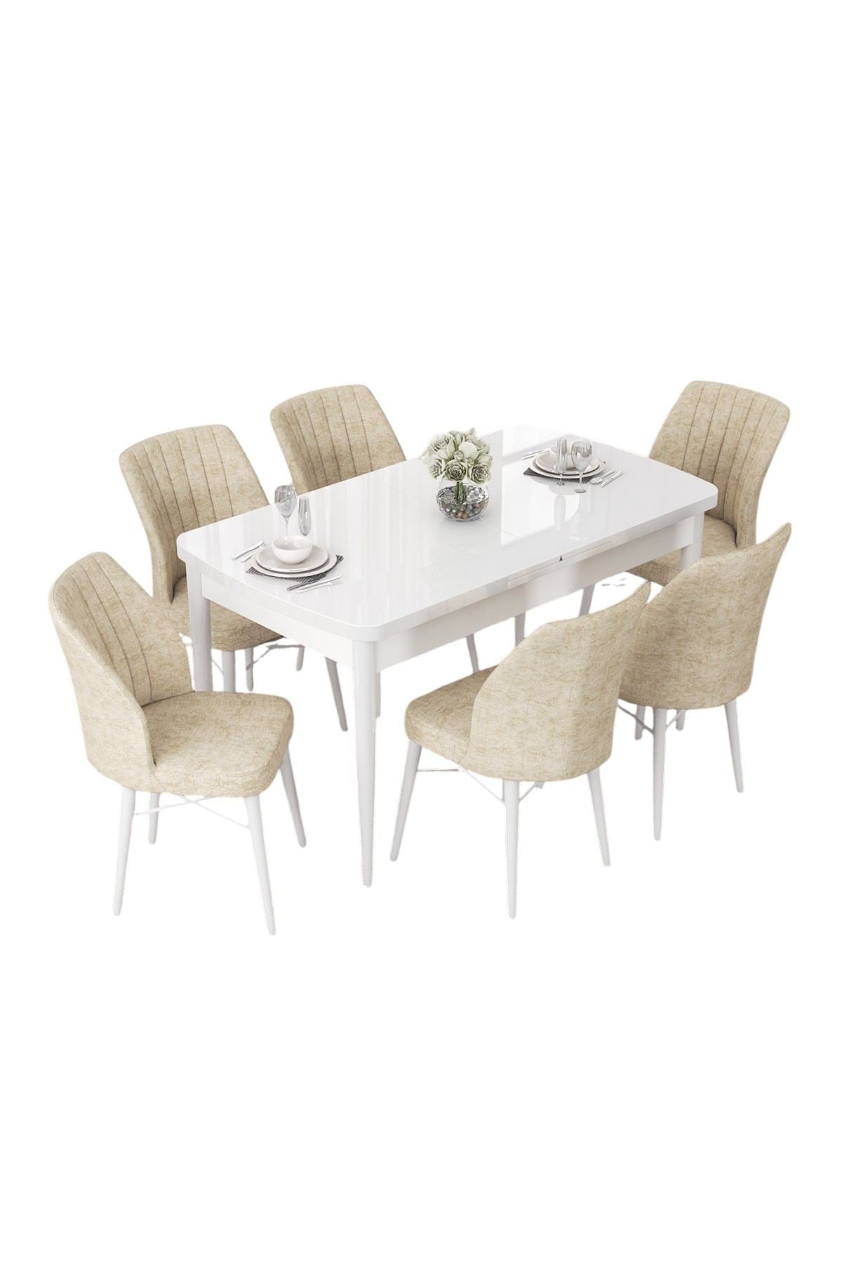 Conjunto de mesa de jantar extensível e cadeiras (7 peças)-Nef-Branco
Creme