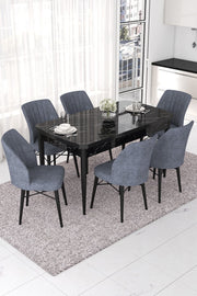 Conjunto de mesa de jantar extensível e cadeiras (7 peças)-Nef-Mármore Preto
Fumaça