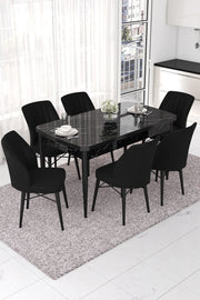 Conjunto de mesa de jantar extensível e cadeiras (7 peças)-Nef-Mármore Preto
Preto