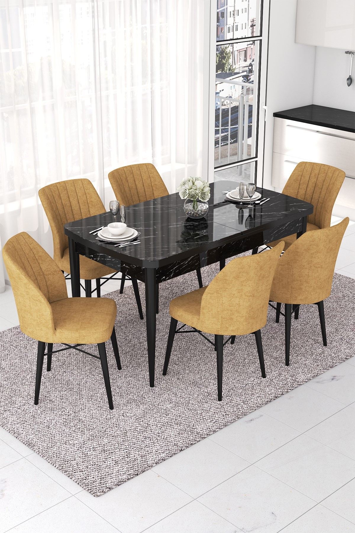 Conjunto de mesa de jantar extensível e cadeiras (7 peças)-Nef-Mármore Preto
Cappuccino