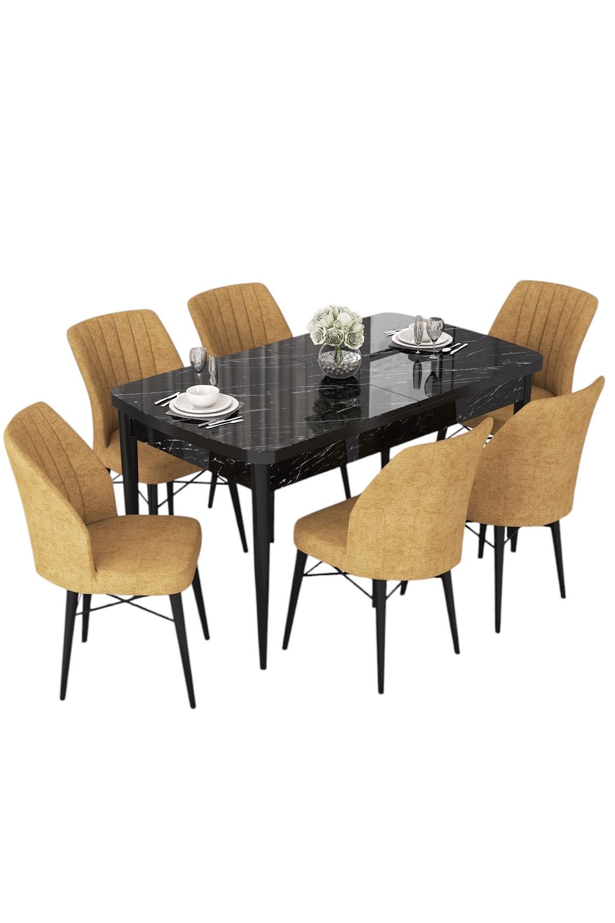 Conjunto de mesa de jantar extensível e cadeiras (7 peças)-Nef-Mármore Preto
Cappuccino