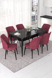 Conjunto de mesa de jantar extensível e cadeiras (7 peças)-Nef-Mármore Preto
Borgonha