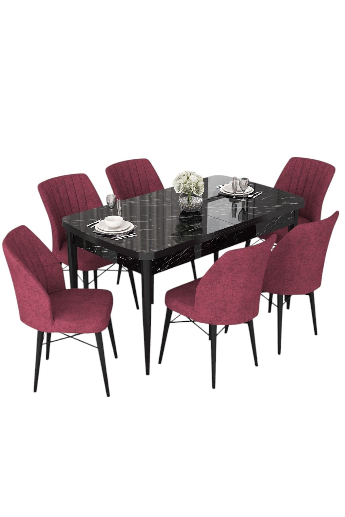 Conjunto de mesa de jantar extensível e cadeiras (7 peças)-Nef-Mármore Preto
Borgonha