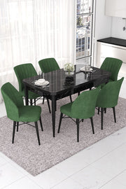 Conjunto de mesa de jantar extensível e cadeiras (7 peças)-Nef-Mármore Preto
Cáqui