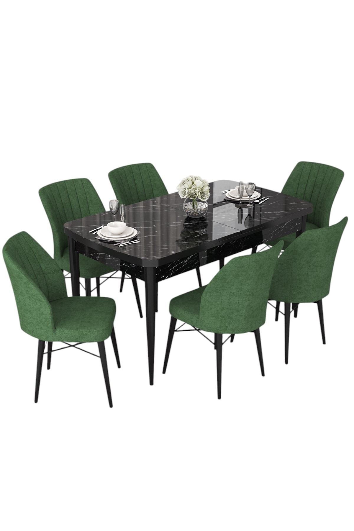 Conjunto de mesa de jantar extensível e cadeiras (7 peças)-Nef-Mármore Preto
Cáqui