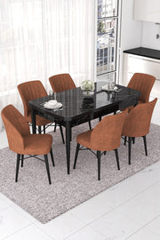 Conjunto de mesa de jantar extensível e cadeiras (7 peças)-Nef-Mármore Preto
Azulejo Vermelho