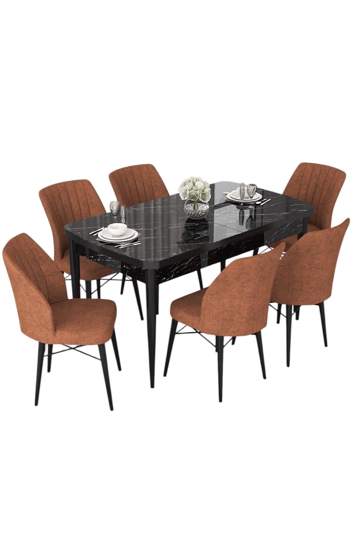 Conjunto de mesa de jantar extensível e cadeiras (7 peças)-Nef-Mármore Preto
Azulejo Vermelho