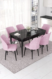 Conjunto de mesa de jantar extensível e cadeiras (7 peças)-Nef-Mármore Preto
Rosa