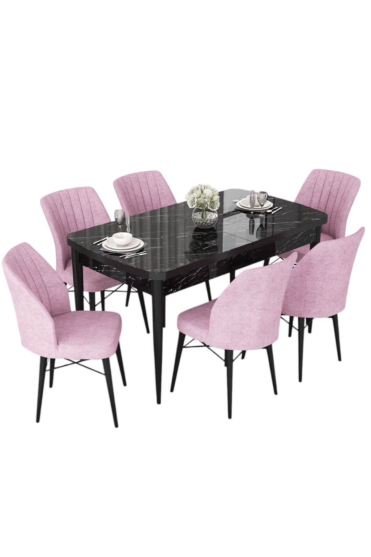 Conjunto de mesa de jantar extensível e cadeiras (7 peças)-Nef-Mármore Preto
Rosa