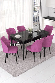 Conjunto de mesa de jantar extensível e cadeiras (7 peças)-Nef-Mármore Preto
Roxo