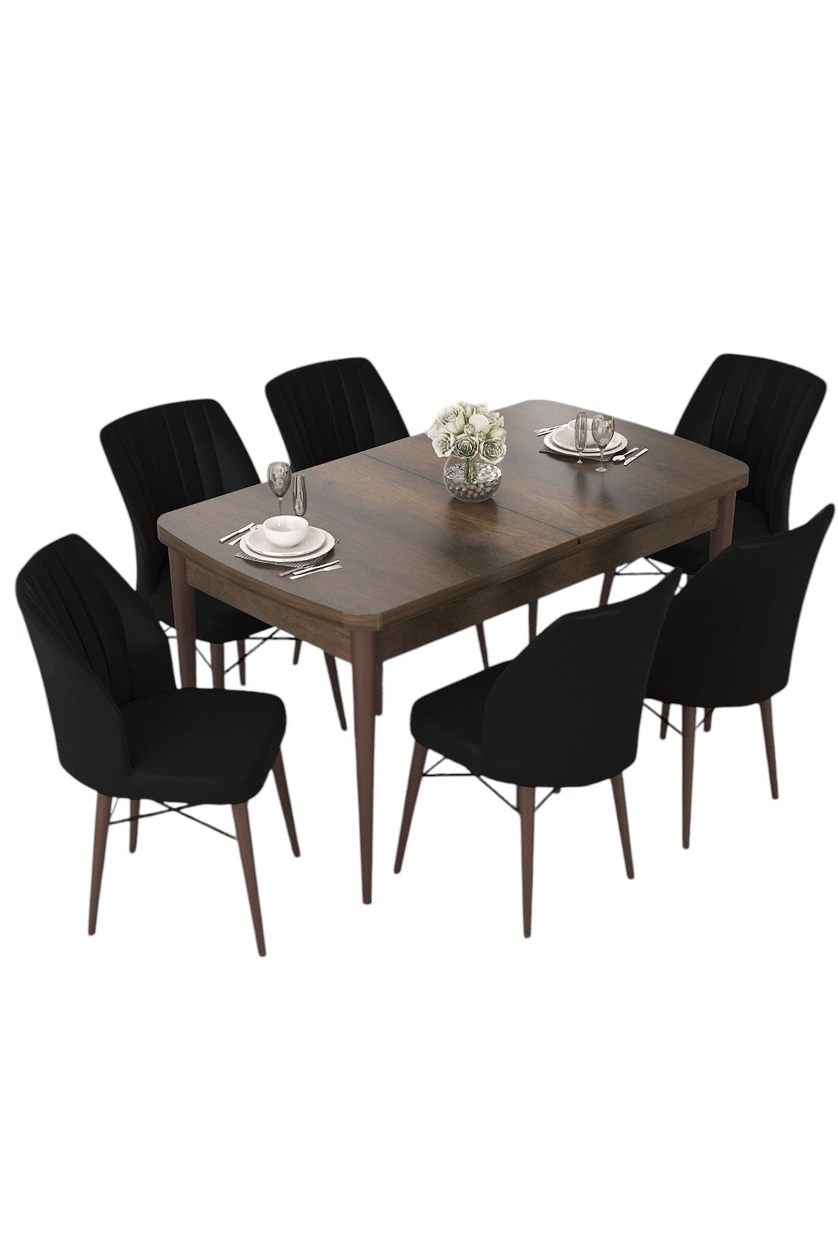 Conjunto de mesa de jantar extensível e cadeiras (7 peças)-Nef-Barroco
Preto