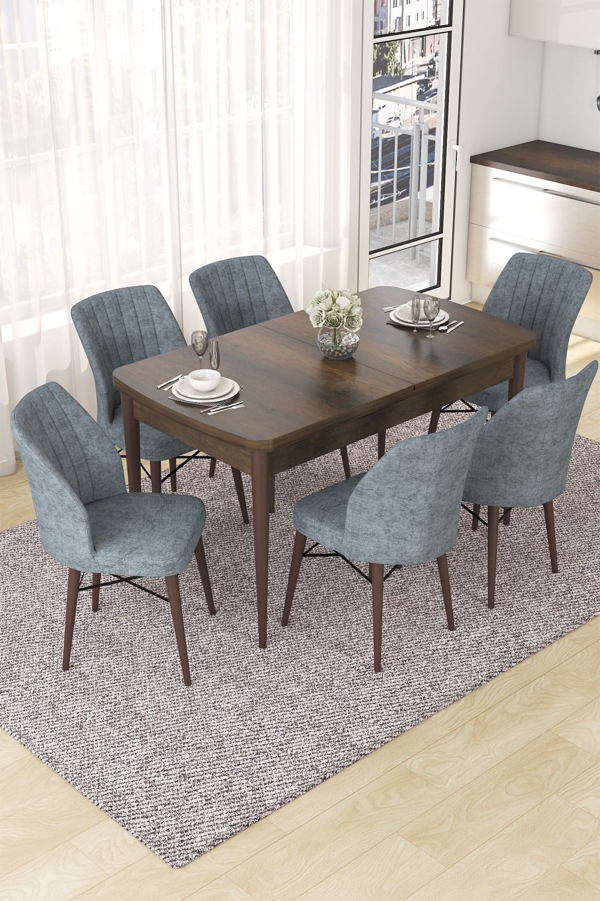 Conjunto de mesa de jantar extensível e cadeiras (7 peças)-Nef-Barroco
Cinza