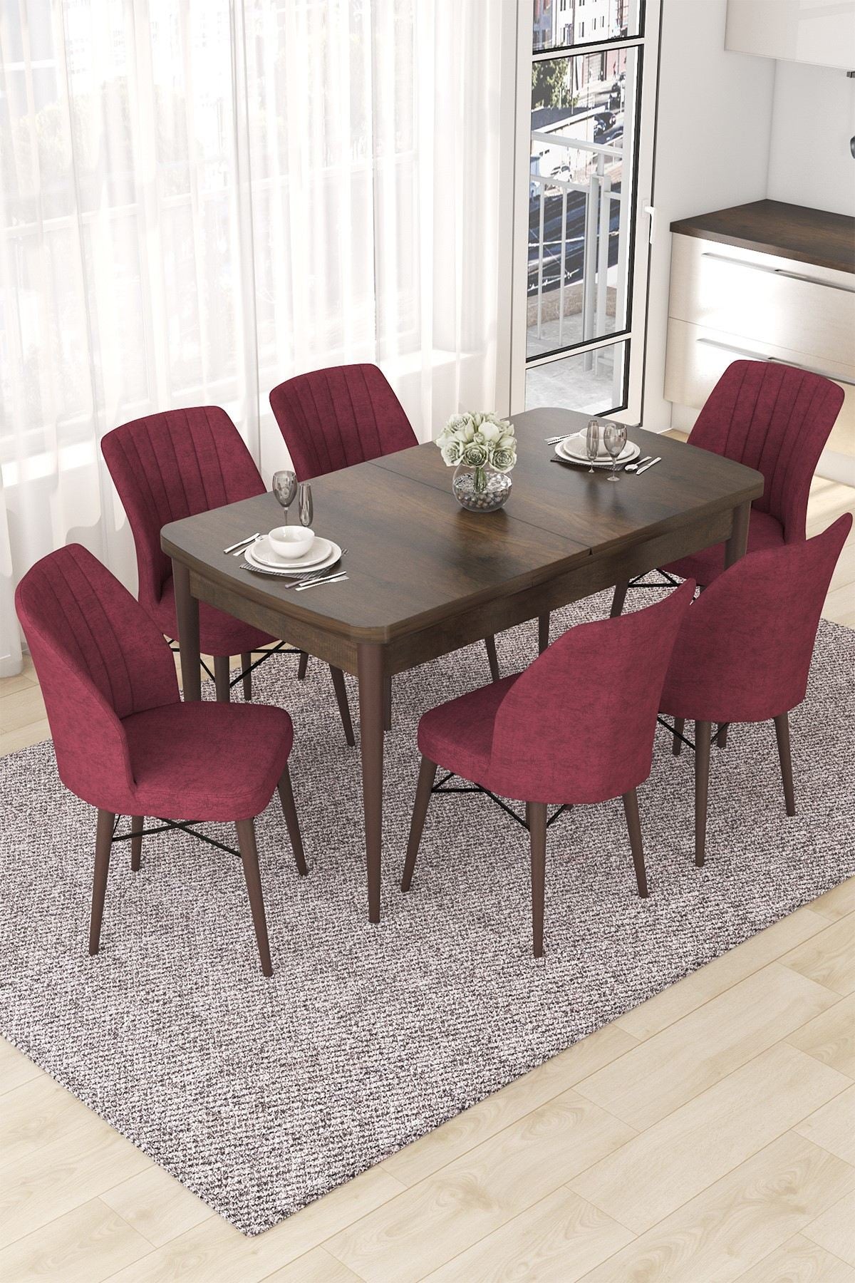 Conjunto de mesa de jantar extensível e cadeiras (7 peças)-Nef-Barroco
Borgonha