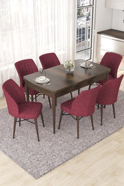 Conjunto de Mesa de Jantar Extensível e Cadeiras – 114 cm x 78 cm x 70 cm – Barroco e Burgundy – MDF e Metal