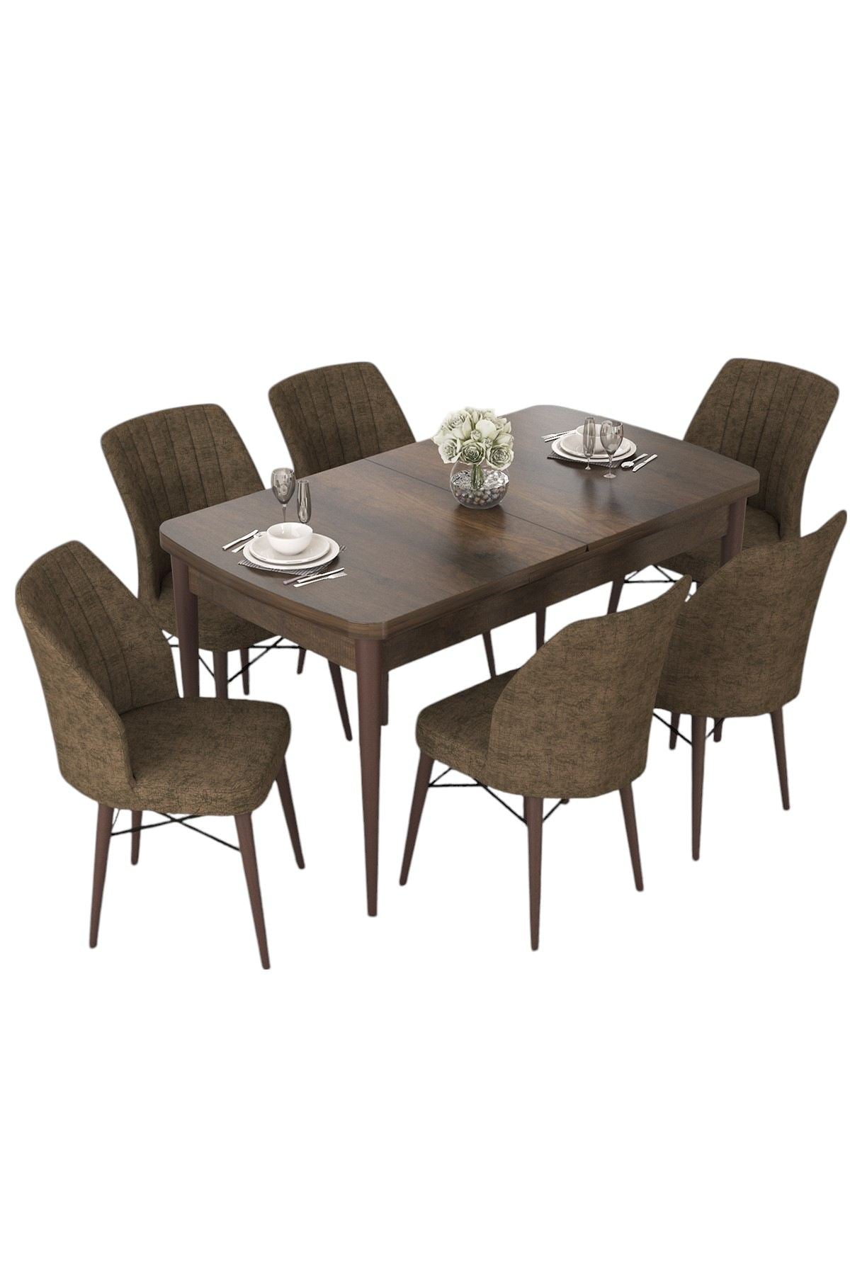 Conjunto de mesa de jantar extensível e cadeiras (7 peças)-Nef-Barroco
Marrom