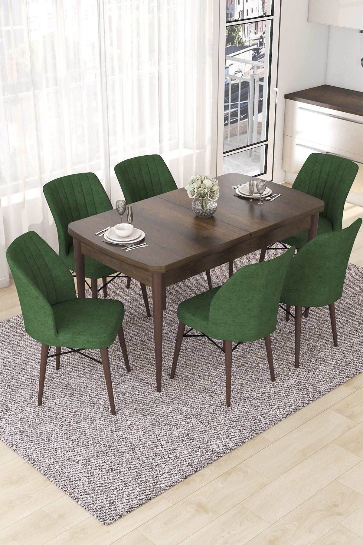Conjunto de mesa de jantar extensível e cadeiras (7 peças)-Nef-Barroco
Cáqui