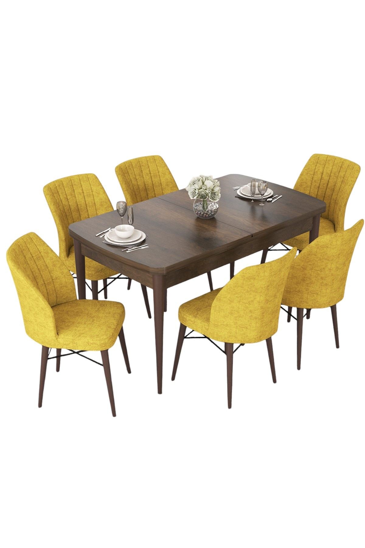 Conjunto de mesa de jantar extensível e cadeiras (7 peças)-Nef-Barroco
Mostarda