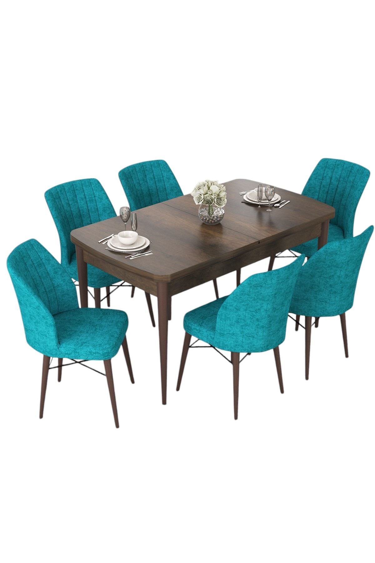 Conjunto de mesa de jantar extensível e cadeiras (7 peças)-Nef-Barroco
Turquesa