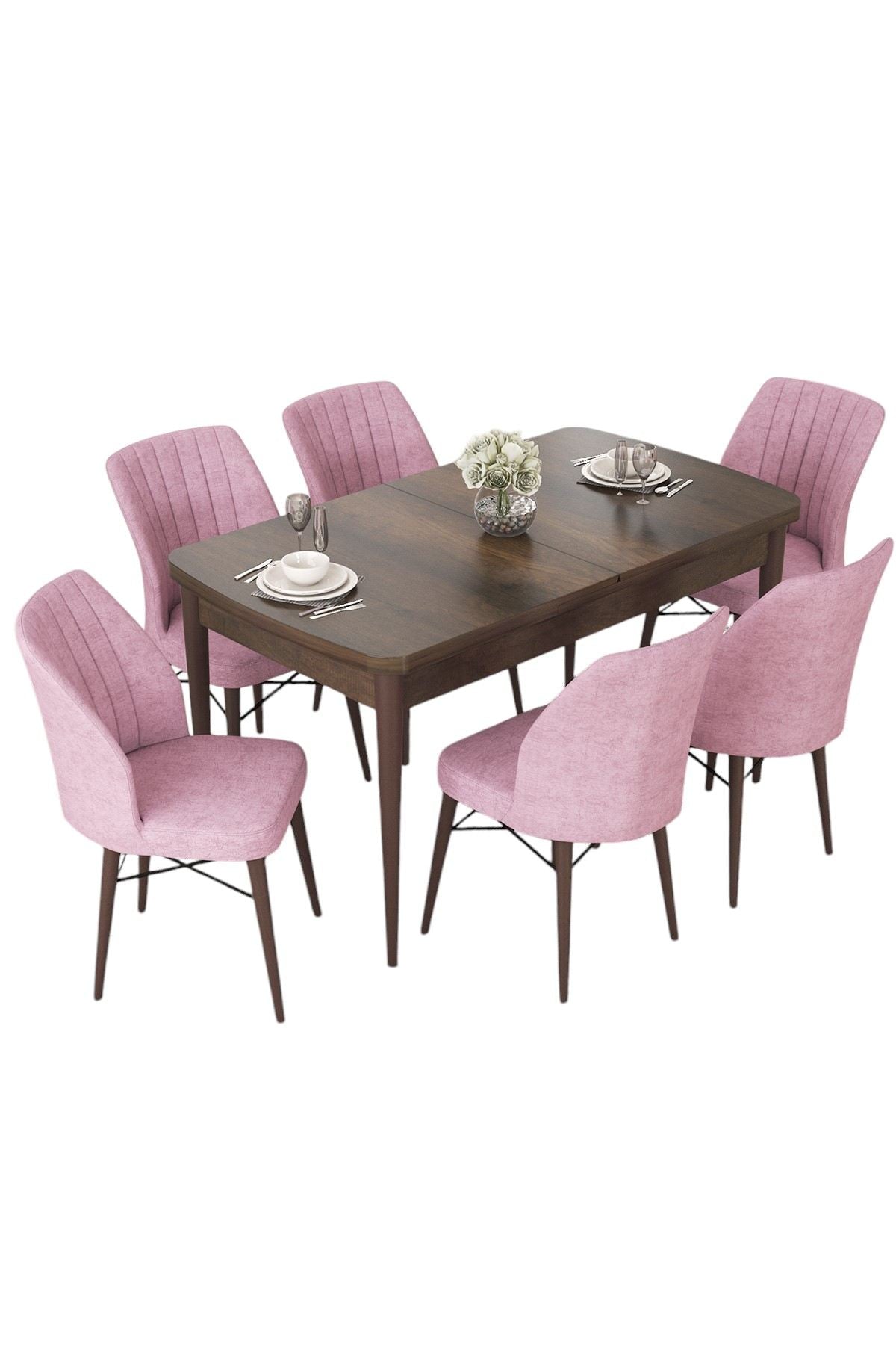 Conjunto de mesa de jantar extensível e cadeiras (7 peças)-Nef-Barroco
Rosa