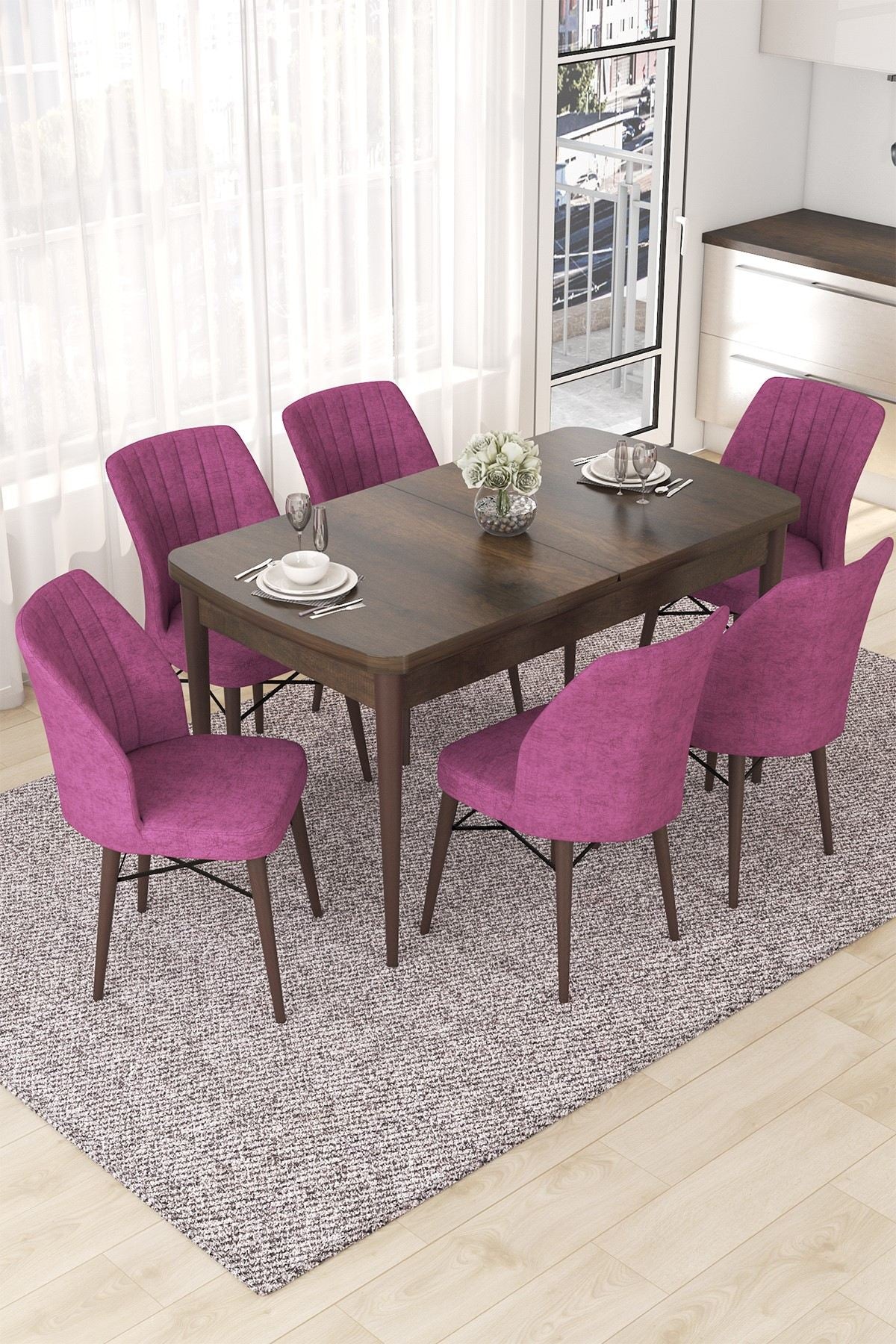 Conjunto de mesa de jantar extensível e cadeiras (7 peças)-Nef-Barroco
Roxo