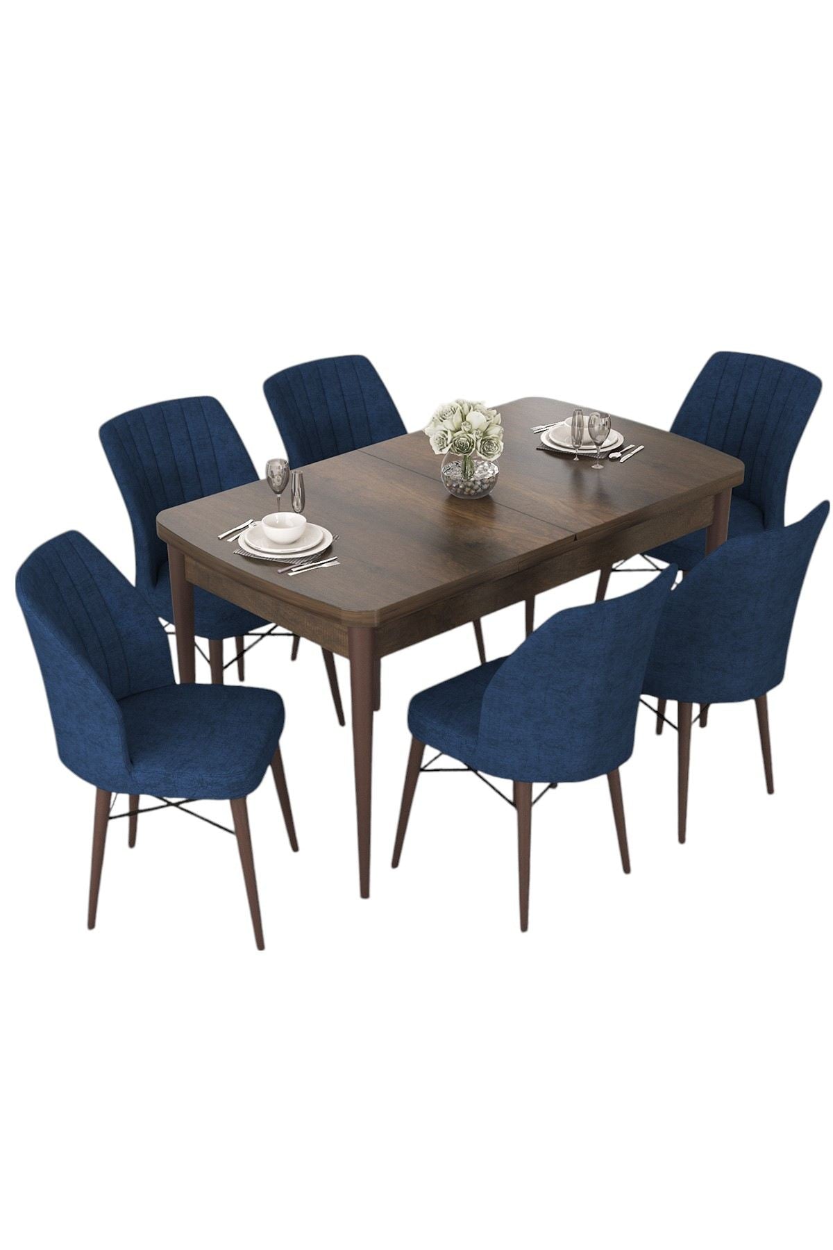 Conjunto de mesa de jantar extensível e cadeiras (7 peças)-Nef-Barroco
Azul-marinho