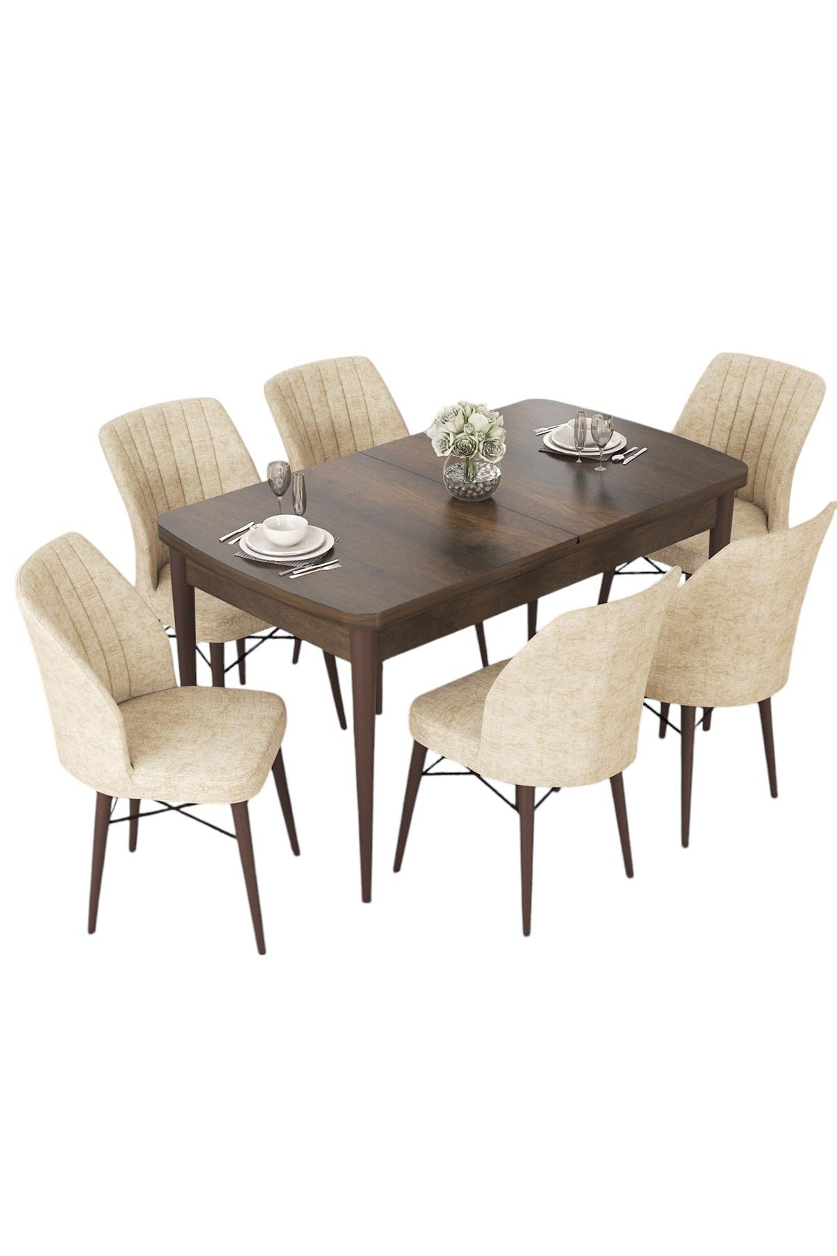 Conjunto de mesa de jantar extensível e cadeiras (7 peças)-Nef-Barroco
Creme