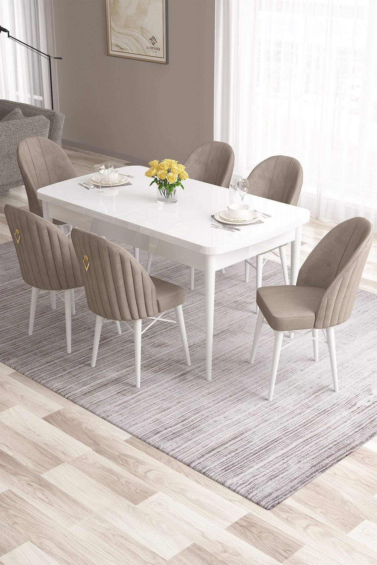 Conjunto de mesa de jantar extensível e cadeiras (7 peças)-Roz-Branco
Cappuccino