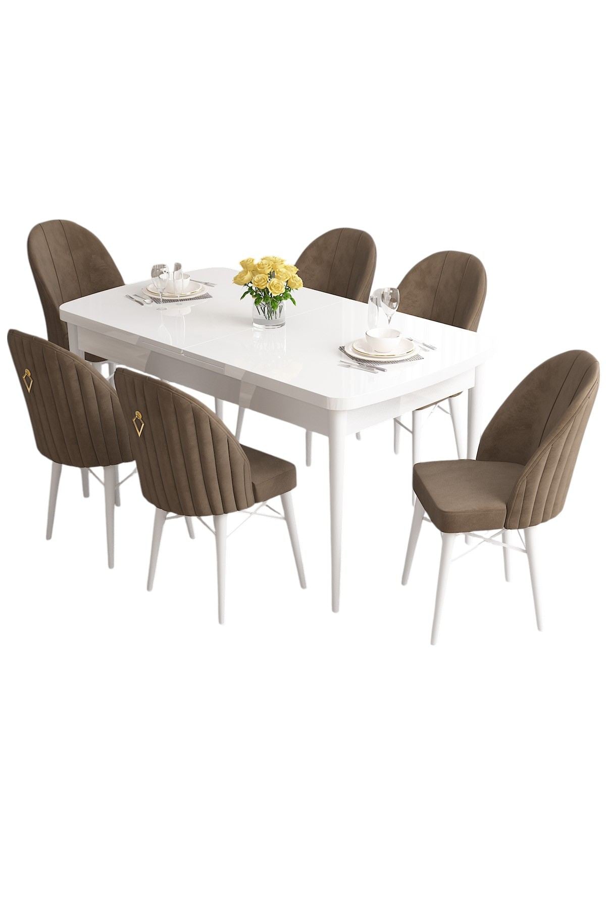 Conjunto de mesa de jantar extensível e cadeiras (7 peças)-Roz-Branco
Marrom