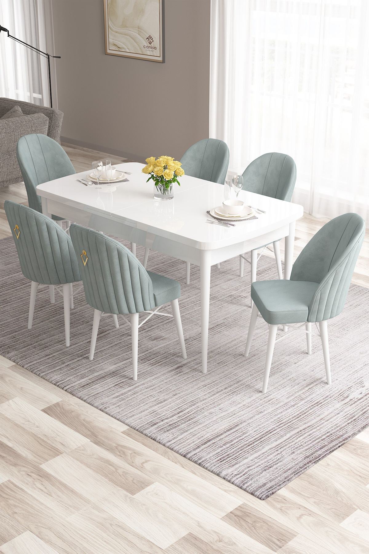 Conjunto de mesa de jantar extensível e cadeiras (7 peças)-Roz-Branco
Verde-mar